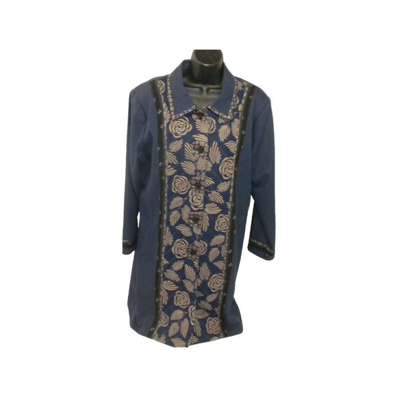 Koos Of Course Jacket L Blue Duster Button Down Country Floral Pockets Lined‎ - Picture 1 of 10